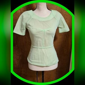 H&M Mint Green Sheer Overlay Fitted Flare Fully Lined Top NWOT